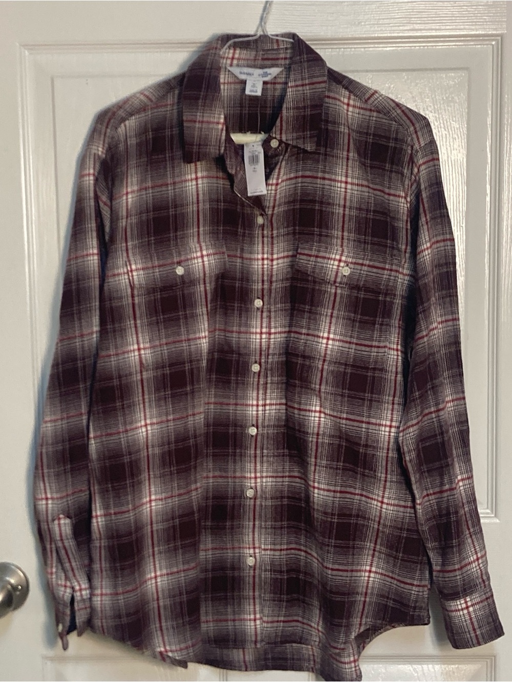 Old Navy Women's Plaid Button-Up Blouse - Burgundy & White